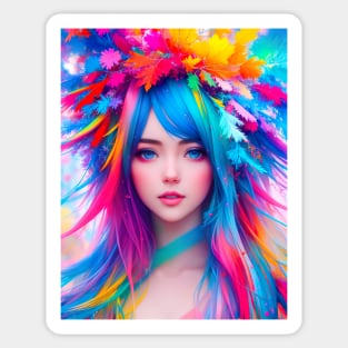 Abstract art of an anime girl, in vibrant pride colors Sticker